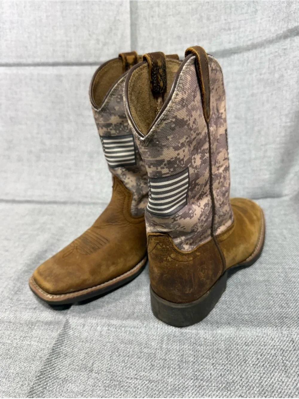 Ariat Kids Patriot Western Cowboy Boots Size 2 Brown Camo American Flag